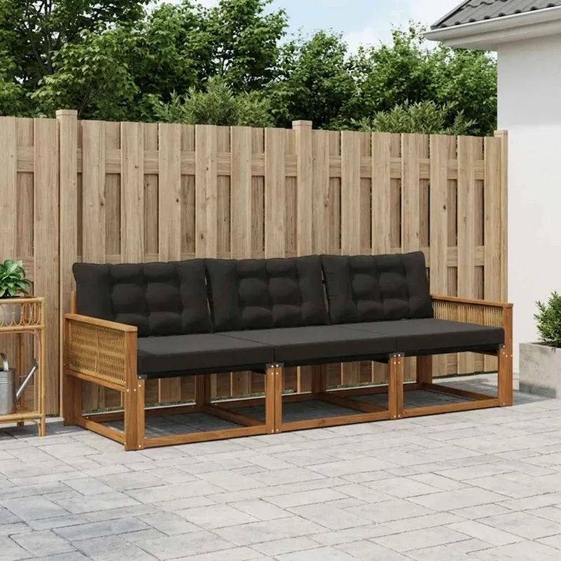 Lauko sofos komplektas su pagalve 3 pcs Natūrali ir juoda