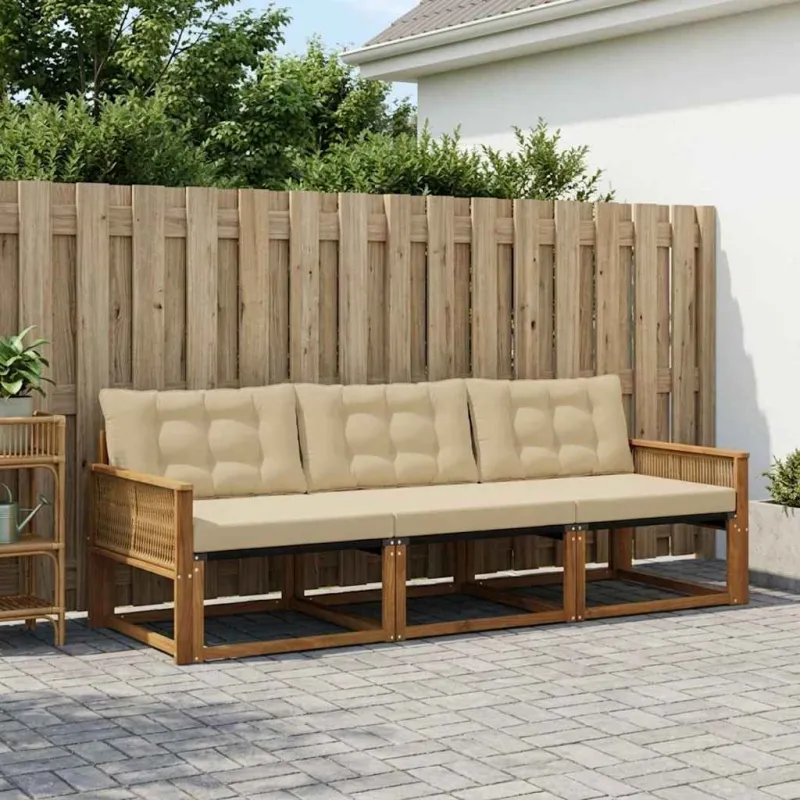 Lauko sofos komplektas su pagalve 3 pcs Natūralus ir bežinis