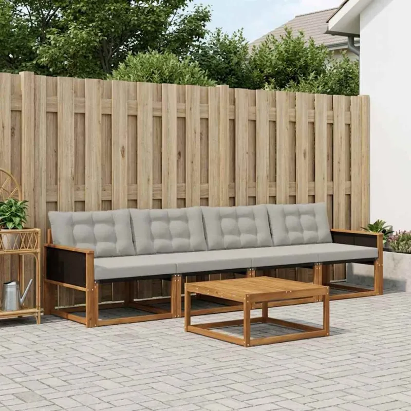 Lauko sofos komplektas 5 pcs Natūrali ir šviesiai pilka