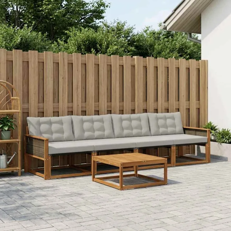 Lauko sofos komplektas 5 pcs Natūrali ir šviesiai pilka