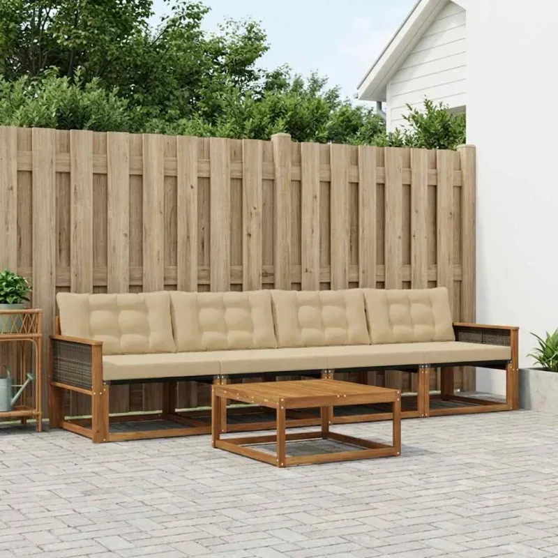 Lauko sofos komplektas su pagalve 5 pcs Natūralus ir bežinis