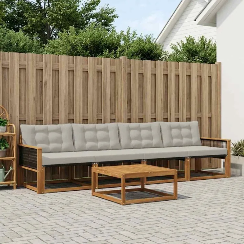 Lauko sofos komplektas 5 pcs Natūrali ir šviesiai pilka