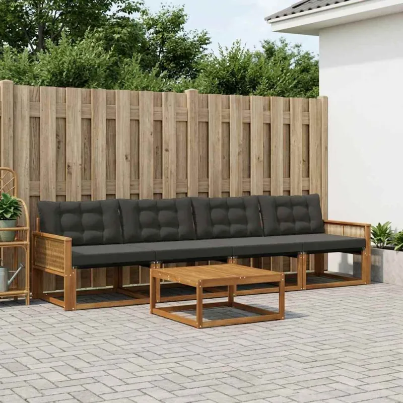 Lauko sofos komplektas su pagalve 5 pcs Natūrali ir juoda