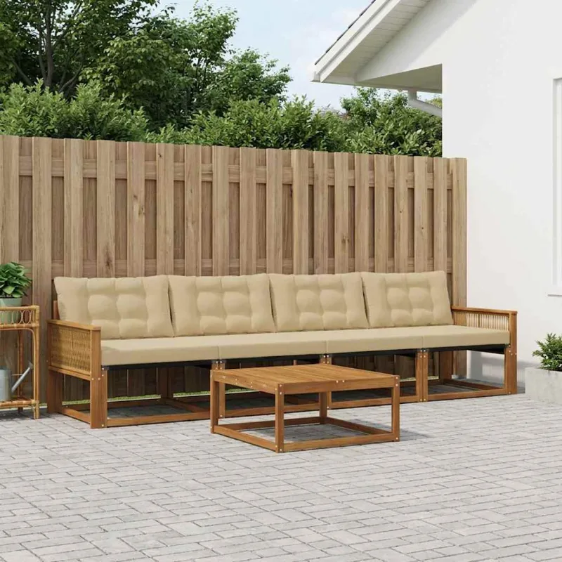 Lauko sofos komplektas su pagalve 5 pcs Natūralus ir bežinis