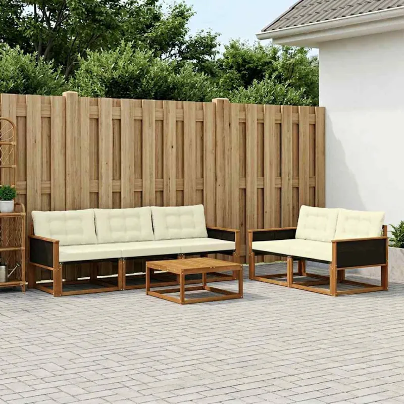 Lauko sofos komplektas su pagalve 6 pcs Natūralus ir grietinėlė