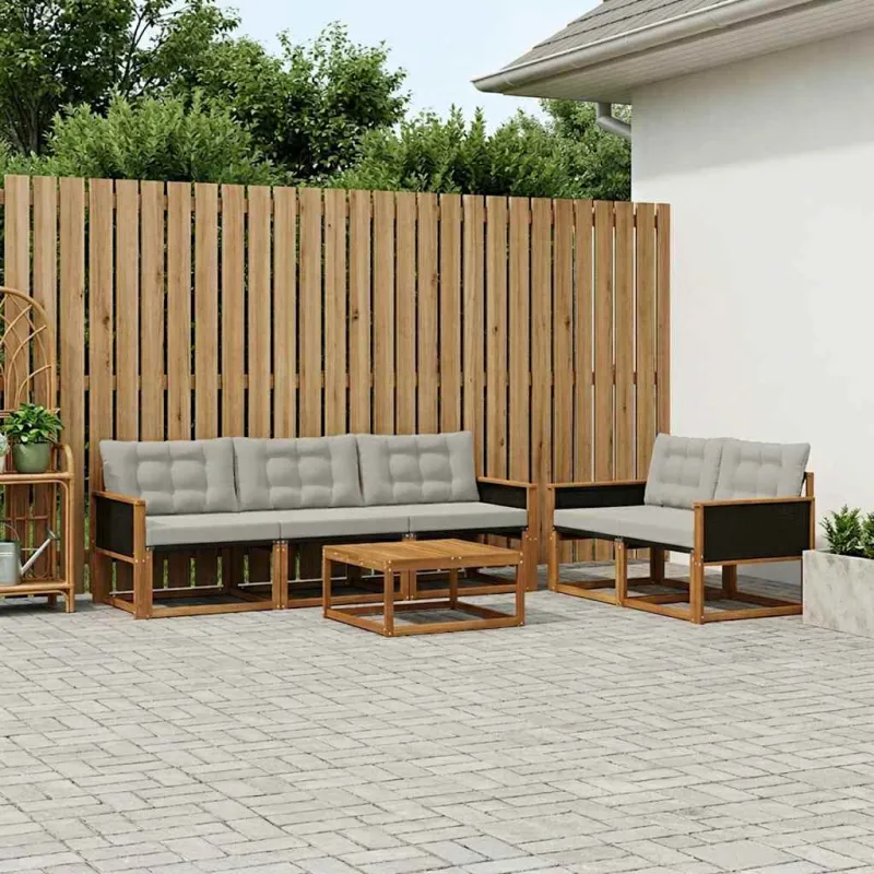 Lauko sofos komplektas 6 pcs Natūrali ir šviesiai pilka