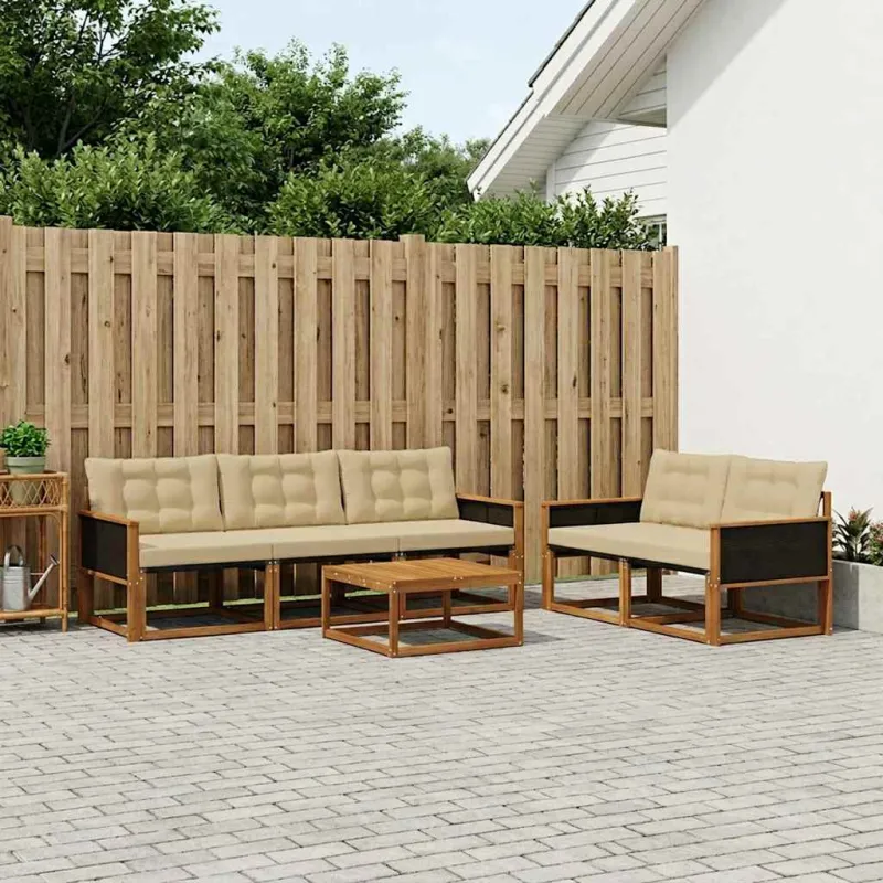 Lauko sofos komplektas su pagalve 6 pcs Natūralus ir bežinis