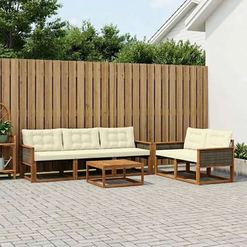Lauko sofos komplektas su pagalve 6 pcs Natūralus ir grietinėlė