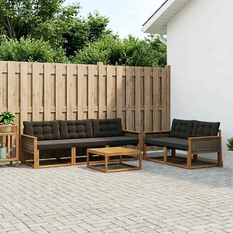 Lauko sofos komplektas su pagalve 6 pcs Natūrali ir juoda