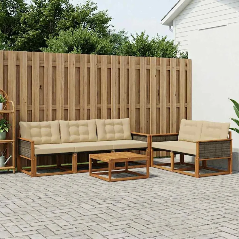 Lauko sofos komplektas su pagalve 6 pcs Natūralus ir bežinis