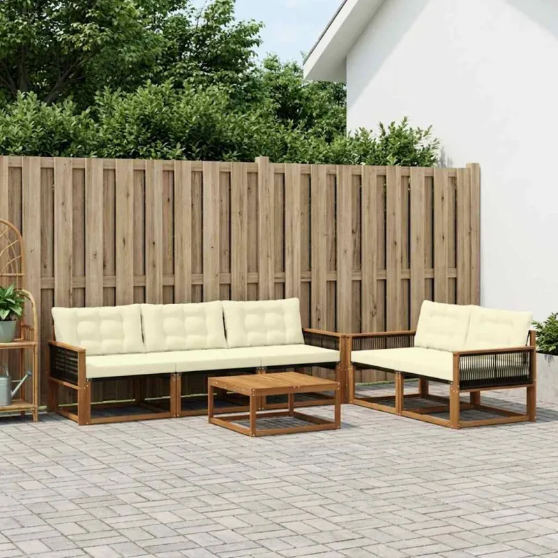 Lauko sofos komplektas su pagalve 6 pcs Natūralus ir grietinėlė