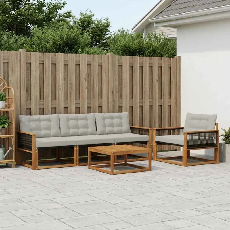 Lauko sofos komplektas 6 pcs Natūrali ir šviesiai pilka