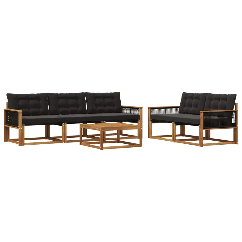 Lauko sofos komplektas su pagalve 6 pcs Natūrali ir juoda
