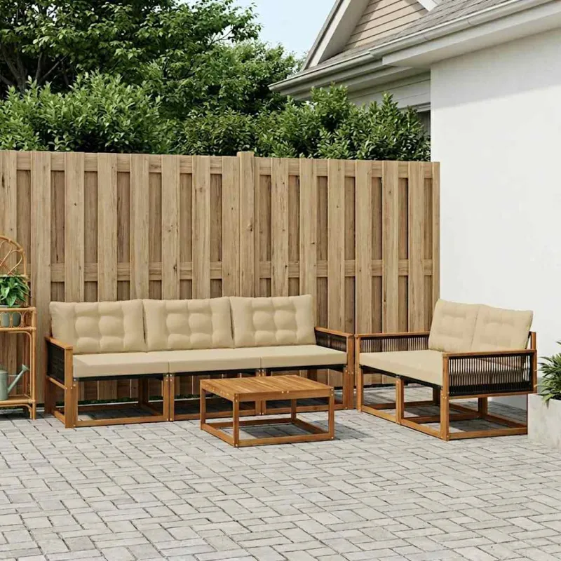 Lauko sofos komplektas su pagalve 6 pcs Natūralus ir bežinis
