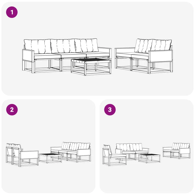 Lauko sofos komplektas 6 pcs Natūrali ir šviesiai pilka