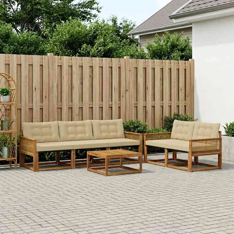 Lauko sofos komplektas su pagalve 6 pcs Natūralus ir bežinis