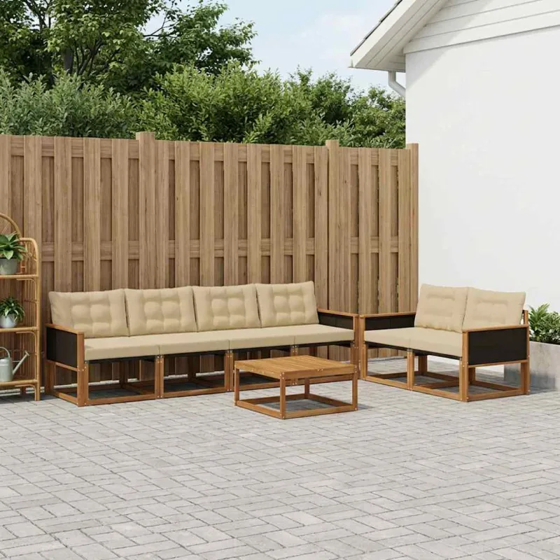 Lauko sofos komplektas su pagalve 7 pcs Natūralus ir bežinis