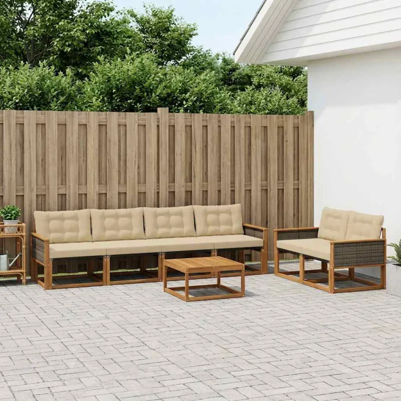 Lauko sofos komplektas su pagalve 7 pcs Natūralus ir bežinis