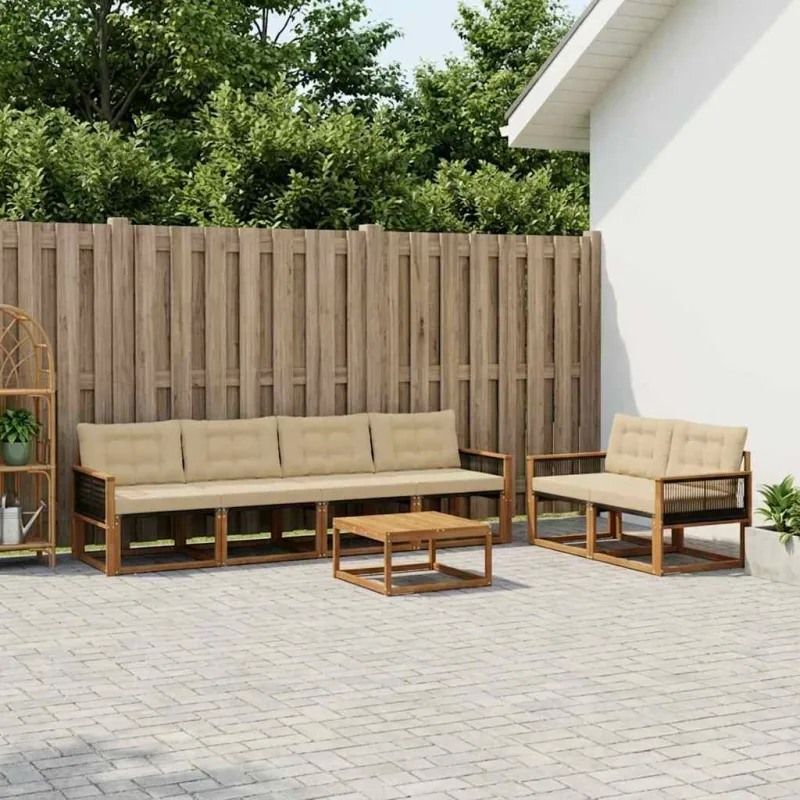 Lauko sofos komplektas su pagalve 7 pcs Natūralus ir bežinis