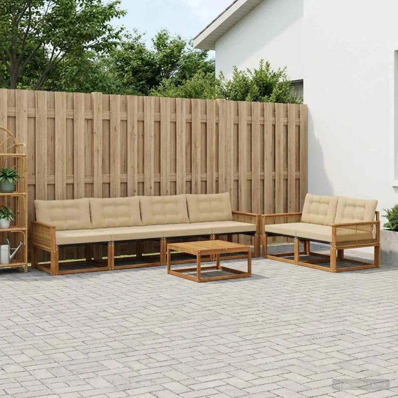Lauko sofos komplektas su pagalve 7 pcs Natūralus ir bežinis