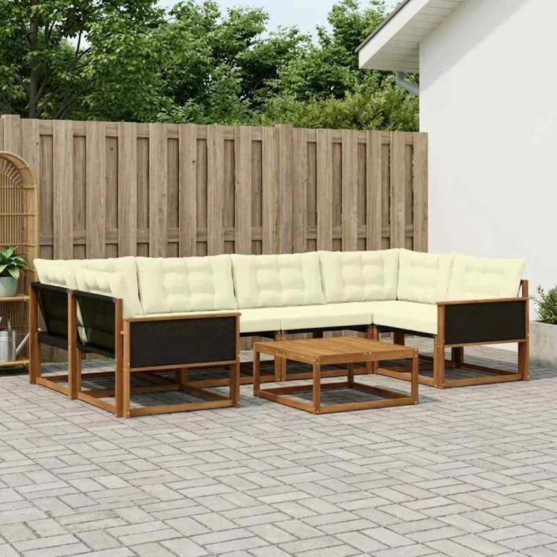 Lauko sofos komplektas su pagalve 7 pcs Natūralus ir grietinėlė