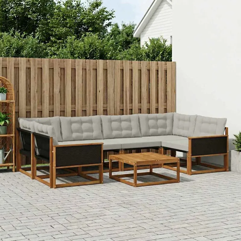 Lauko sofos komplektas 7 pcs Natūrali ir šviesiai pilka