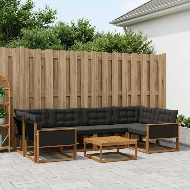 Lauko sofos komplektas su pagalve 7 pcs Natūrali ir juoda