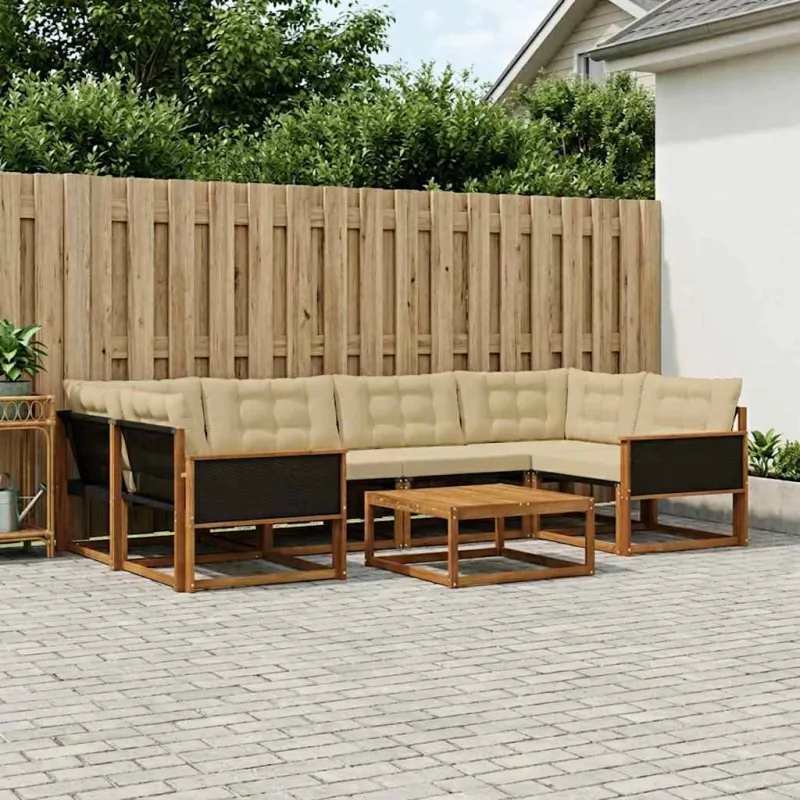 Lauko sofos komplektas su pagalve 7 pcs Natūralus ir bežinis