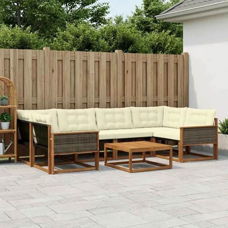 Lauko sofos komplektas su pagalve 7 pcs Natūralus ir grietinėlė