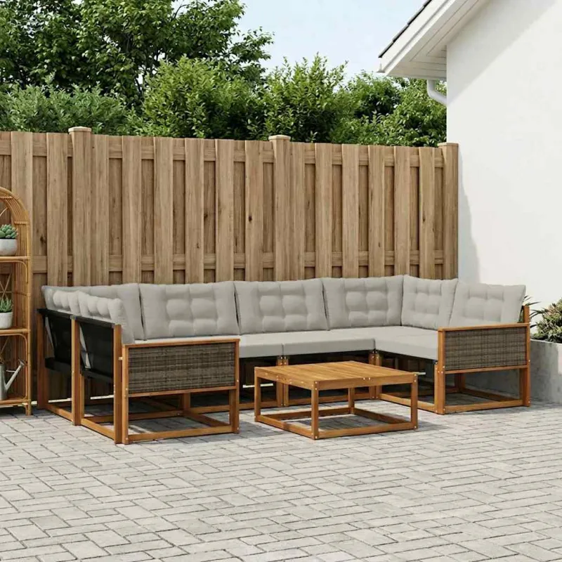Lauko sofos komplektas 7 pcs Natūrali ir šviesiai pilka