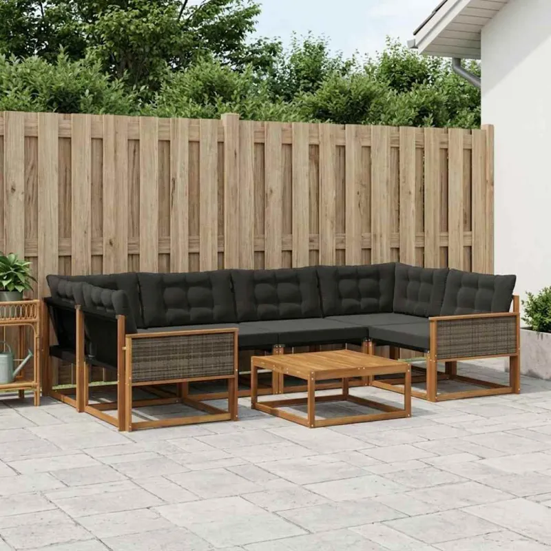 Lauko sofos komplektas su pagalve 7 pcs Natūrali ir juoda