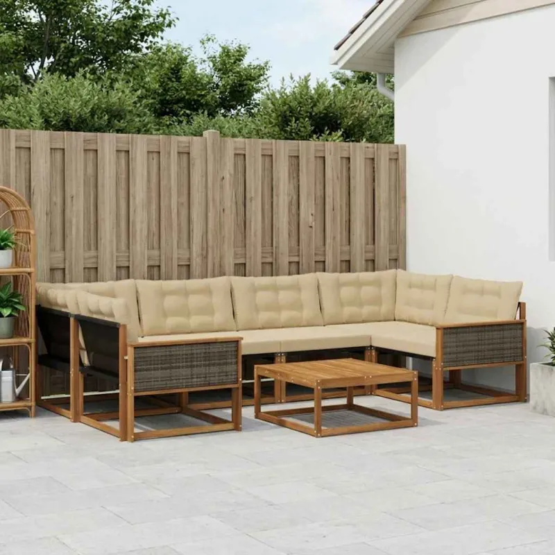 Lauko sofos komplektas su pagalve 7 pcs Natūralus ir bežinis