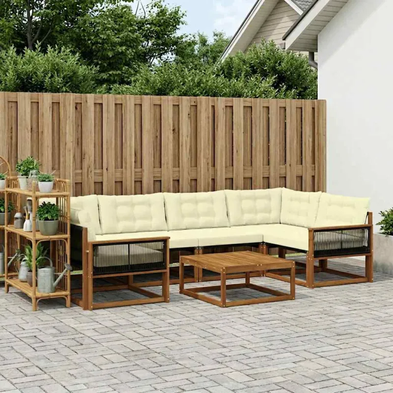 Lauko sofos komplektas su pagalve 7 pcs Natūralus ir grietinėlė