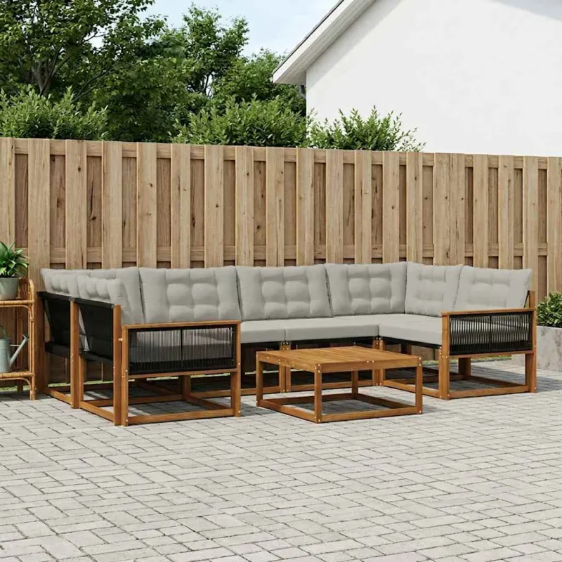 Lauko sofos komplektas 7 pcs Natūrali ir šviesiai pilka