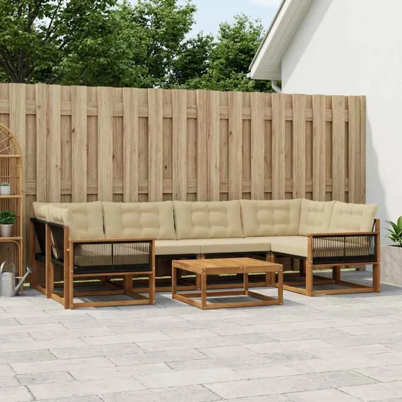 Lauko sofos komplektas su pagalve 7 pcs Natūralus ir bežinis