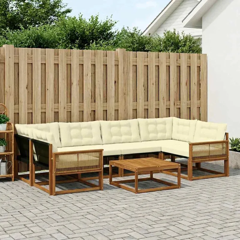 Lauko sofos komplektas su pagalve 7 pcs Natūralus ir grietinėlė