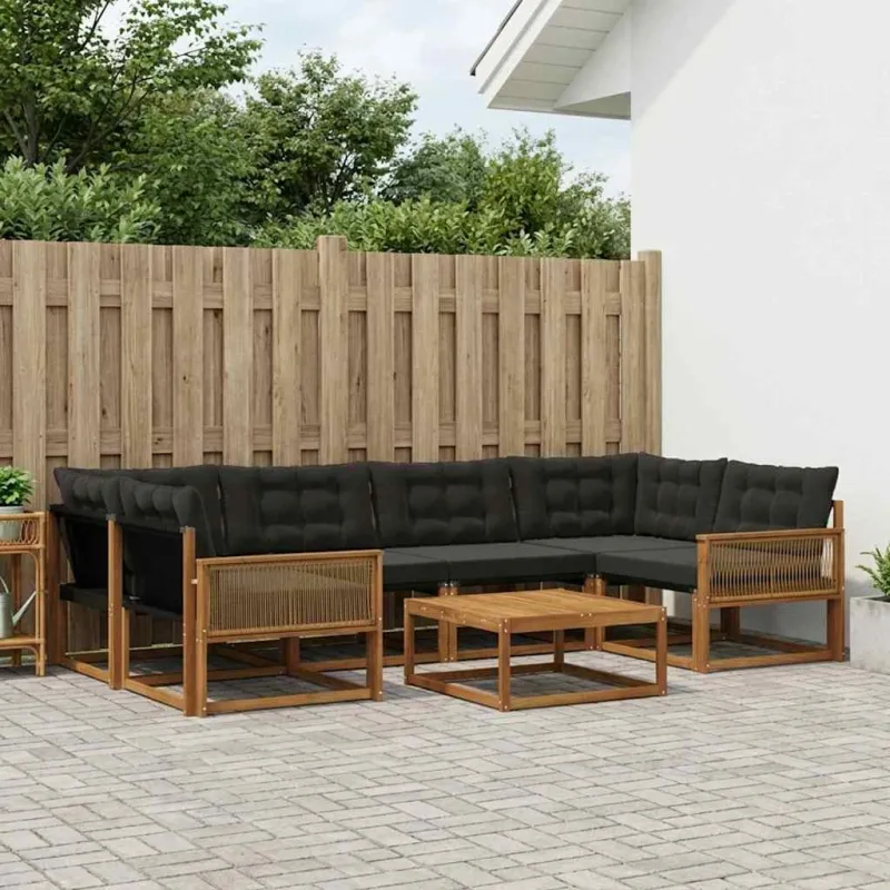 Lauko sofos komplektas su pagalve 7 pcs Natūrali ir juoda