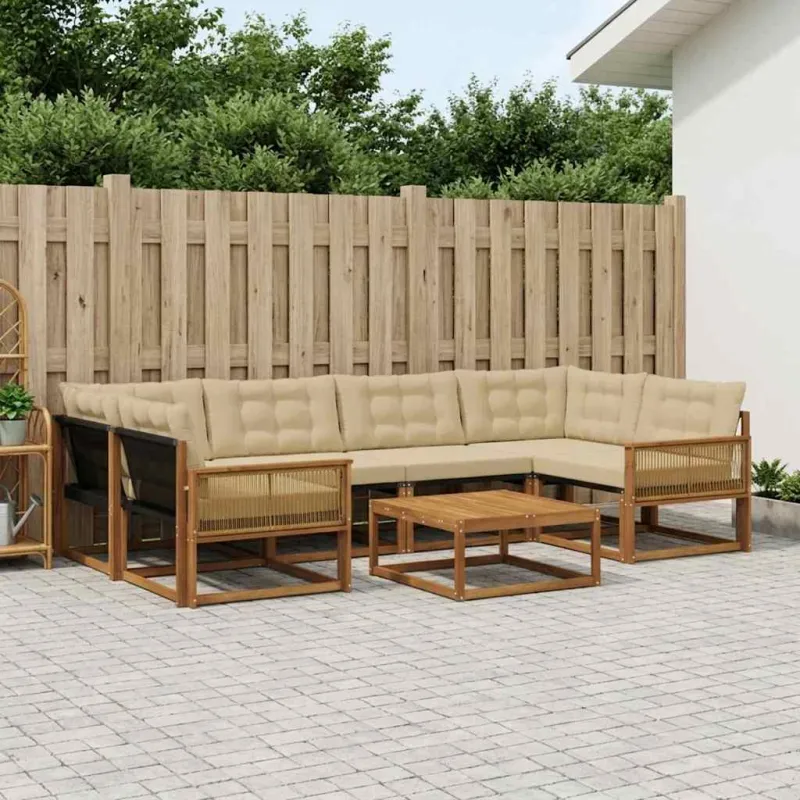 Lauko sofos komplektas su pagalve 7 pcs Natūralus ir bežinis