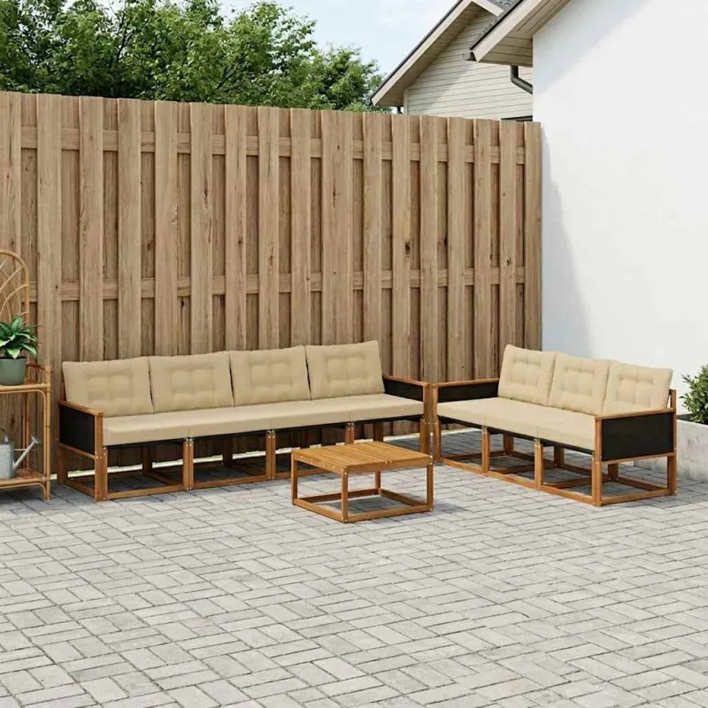 Lauko sofos komplektas su pagalve 8 pcs Natūralus ir bežinis