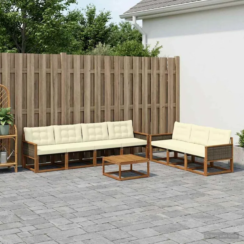 Lauko sofos komplektas su pagalve 8 pcs Natūralus ir grietinėlė