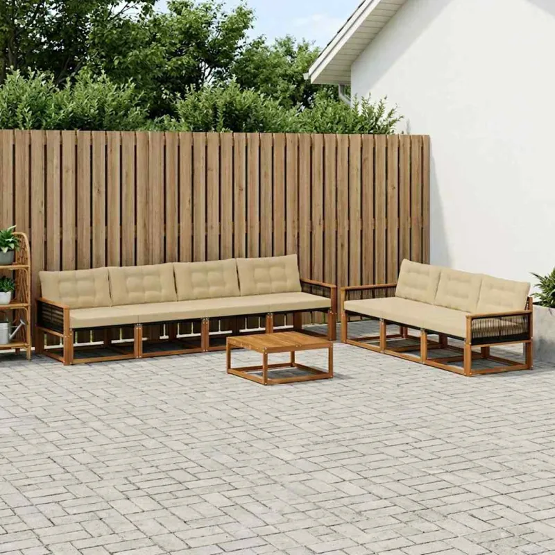 Lauko sofos komplektas su pagalve 8 pcs Natūralus ir bežinis
