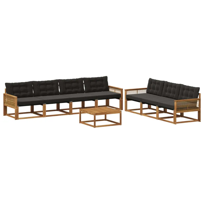 Lauko sofos komplektas su pagalve 8 pcs Natūrali ir juoda