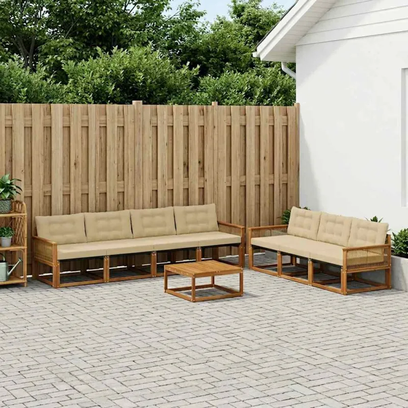 Lauko sofos komplektas su pagalve 8 pcs Natūralus ir bežinis