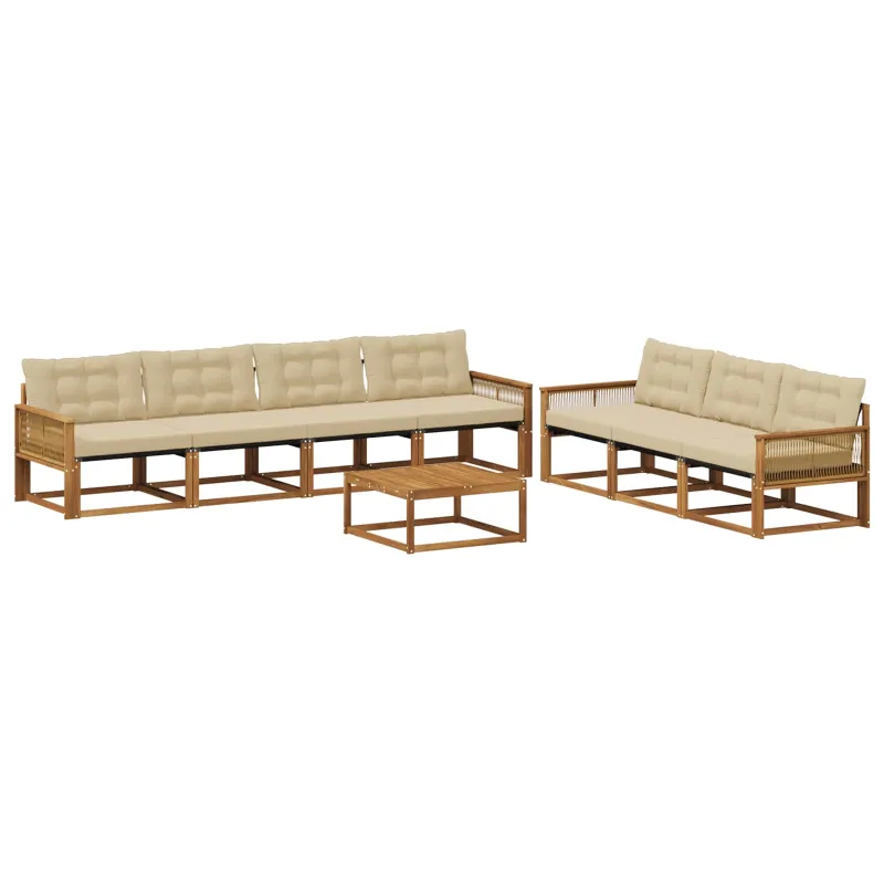 Lauko sofos komplektas su pagalve 8 pcs Natūralus ir bežinis