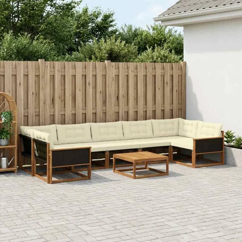 Lauko sofos komplektas su pagalve 8 pcs Natūralus ir grietinėlė
