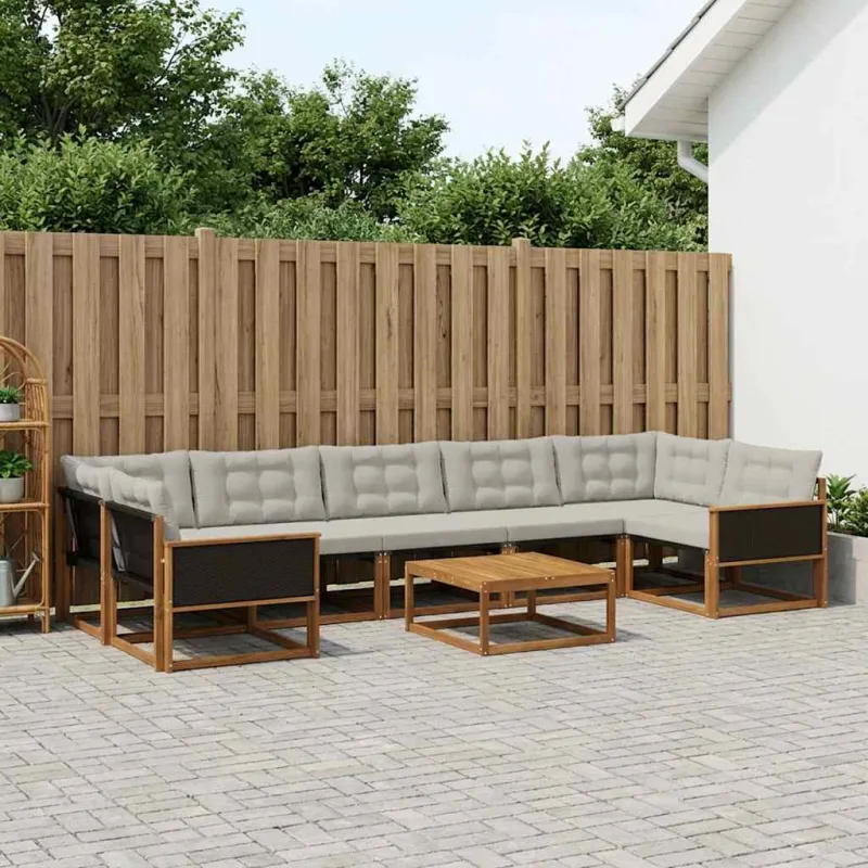 Lauko sofos komplektas 8 pcs Natūrali ir šviesiai pilka