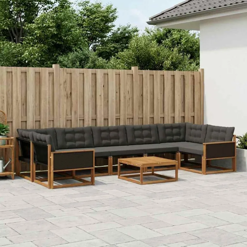 Lauko sofos komplektas su pagalve 8 pcs Natūrali ir juoda