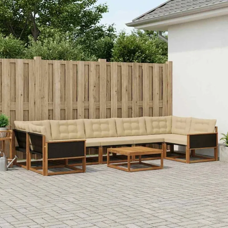 Lauko sofos komplektas su pagalve 8 pcs Natūralus ir bežinis