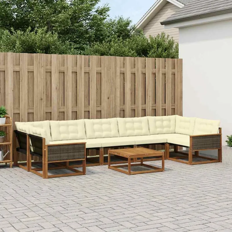 Lauko sofos komplektas su pagalve 8 pcs Natūralus ir grietinėlė