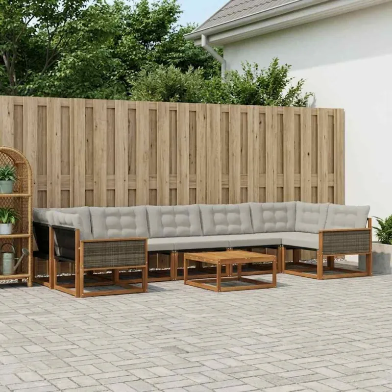Lauko sofos komplektas 8 pcs Natūrali ir šviesiai pilka